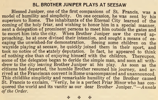Blessed Brother Juniper Plays at Seesaw - April 1916